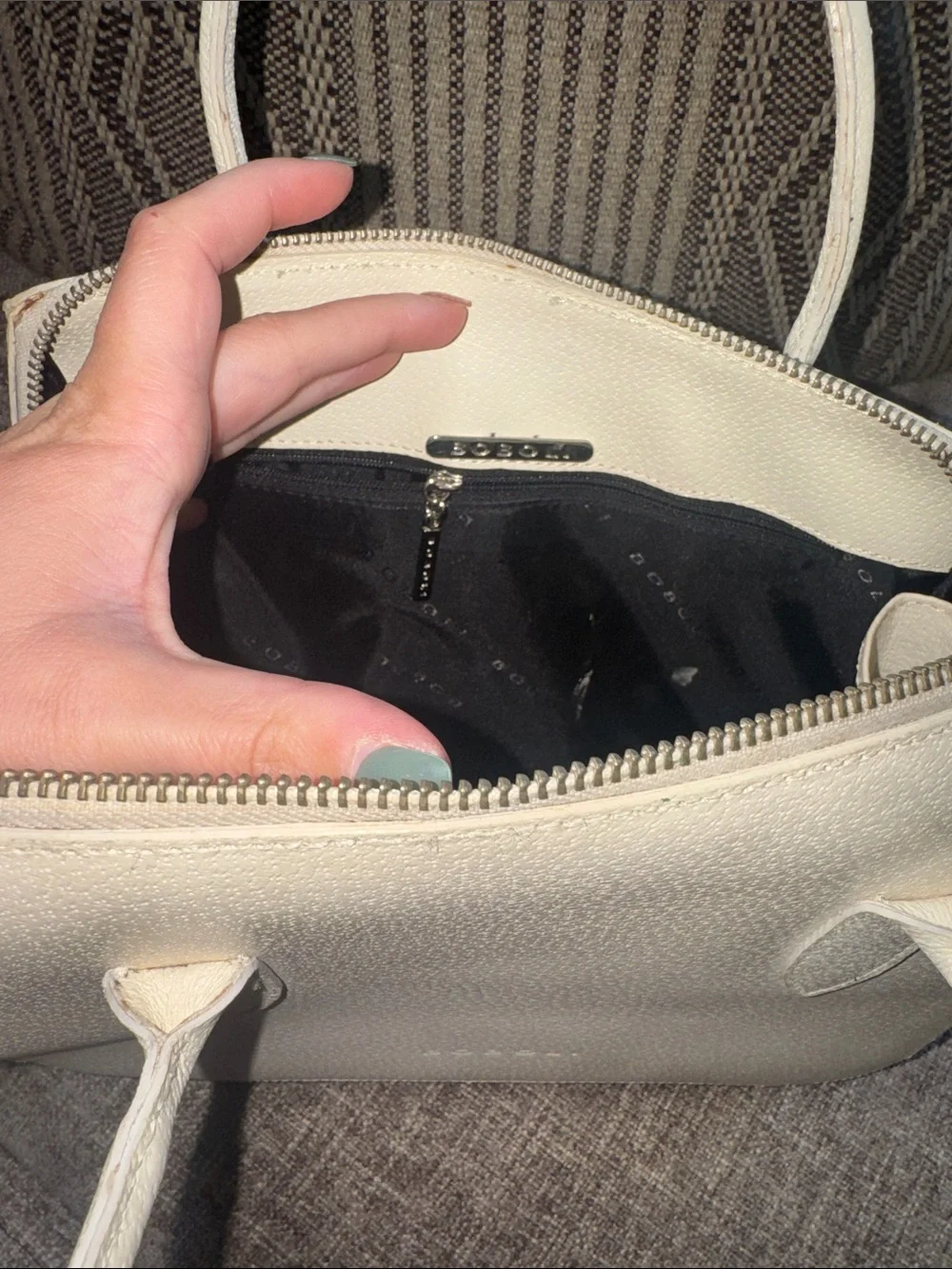 Minimal Cream Leather Top-Handle Satchel